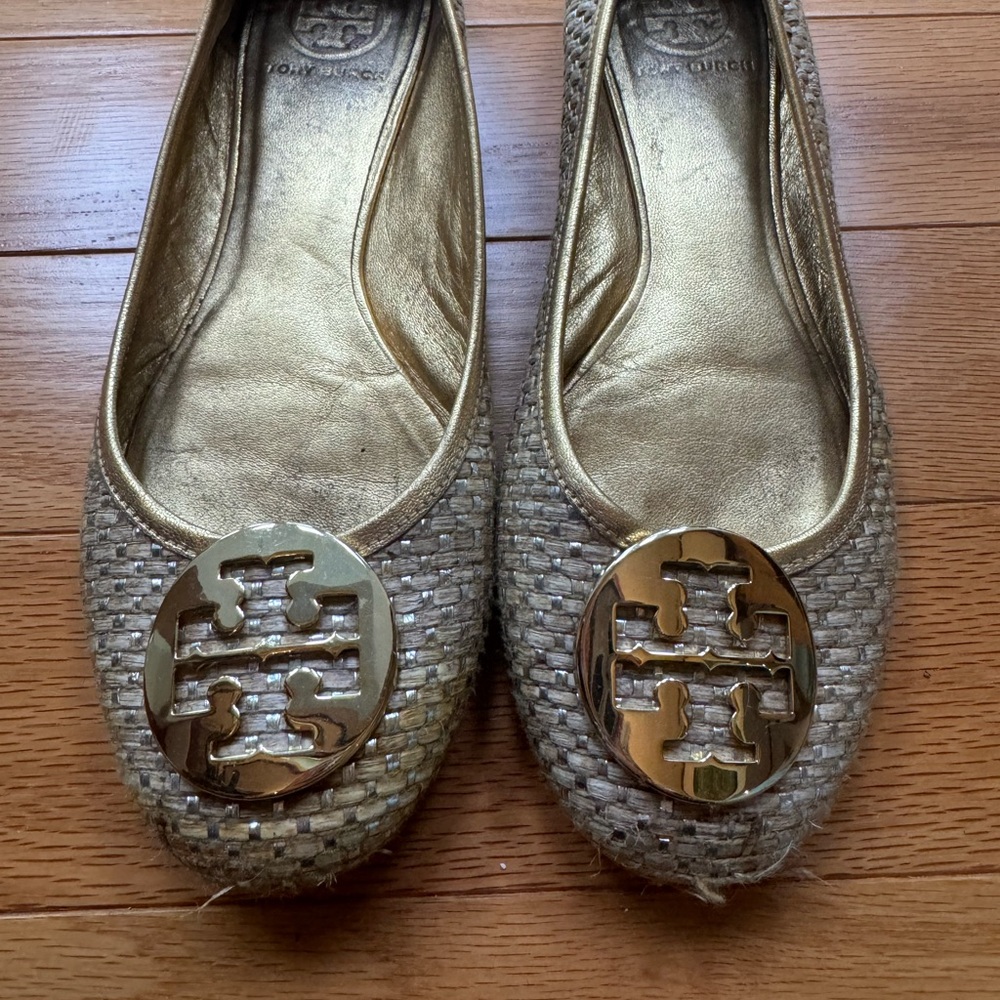 Tory Burch Gold Woven Flats